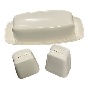 Vintage MCM Branchell melmac butter dish salt & pepper white concave top 1950’s
